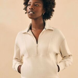Faherty Legend Lounge Half Zip Sweatshirt Size Medium Cream Organic Cotton